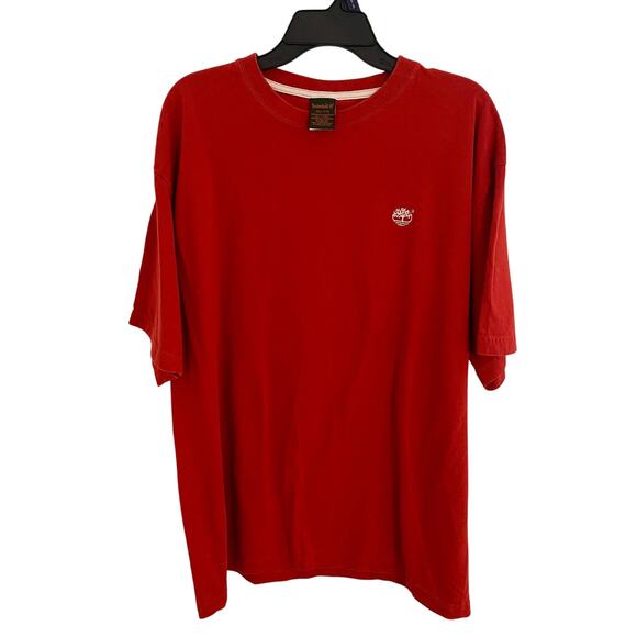 Timberland T-Shirt Men Size 2XL Orange Short Sleeves Tee Embroidered Logo Cotton - Picture 1 of 7